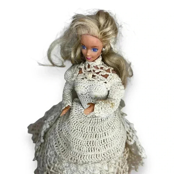 VINTAGE 60s 1966 BARBIE Doll BRIDE CROCHET KNIT Wedding Gown DRESS Mattel Inc - Picture 2 of 14